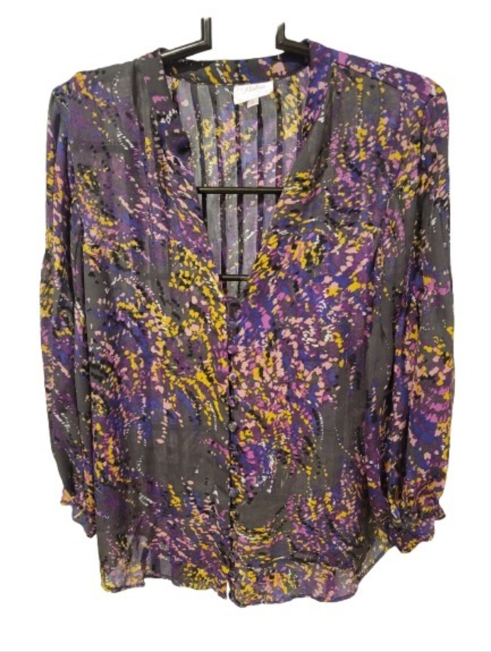 Parker Victorian Sheer Blouse Purple, Yellow and Black Abstract Print - Picture 3 of 10